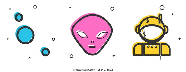 Set Solar system, Alien and Astronaut icon. Vector