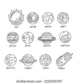 Set Of Solar System Element Doodle