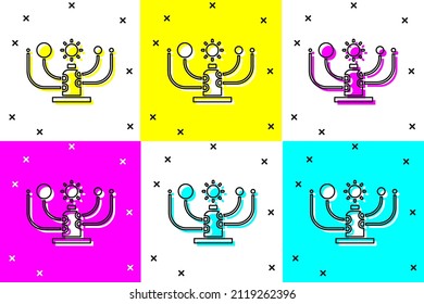 Set Solar system icon isolated on color background. The planets revolve around the star.  Vector Illustration