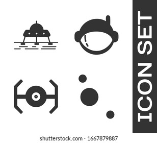 Set Solar system, Mars rover, Cosmic ship and Astronaut helmet icon. Vector