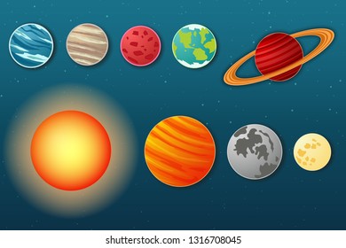 Set of Solar system. Paper cut graphic vector. 