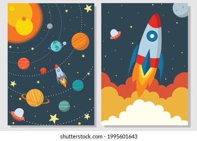 set of solar system décor space rocket sun moon earth stars kids room printable universe astronauts spaceship galaxy planet sky night ship space