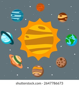 Definir sistema solar, sol e planetas cartoon, ilustração