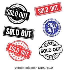 Set of sold out quality round stamp design. Vector illustration. Isolated on white background.