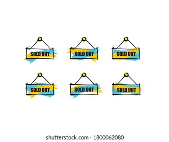 Set Sold Out Signboard Flat on white background in vector illustration