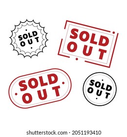 Set of Sold Out Stamp Label . Black and Red Rating Sold Out Stamp Badge, Emblem Logo for Done Deal Buy Sell Product Online Store. Design Vector Icon Illustration.