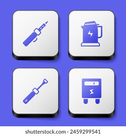 Set Soldering iron, Electric kettle, Screwdriver and meter icon. White square button. Vector