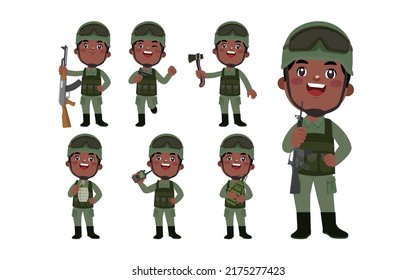 Set of soldier with different poses