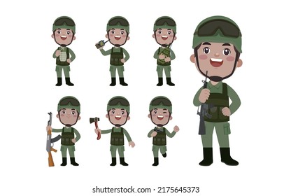 Set of soldier with different poses