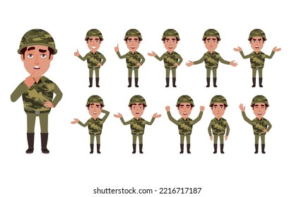 Set of soldier with different poses