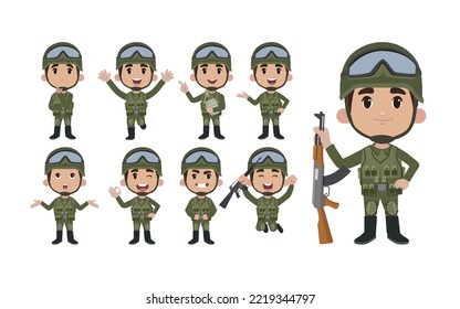 Satz Soldat mit unterschiedlichen Posen