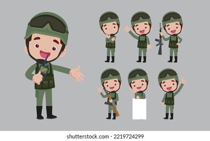 Set of soldier with different poses
