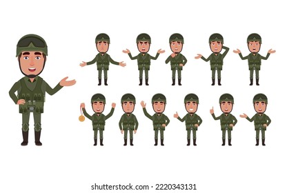 Set of soldier with different poses