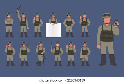 Set of soldier with different poses