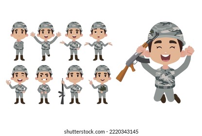 Set of soldier with different poses