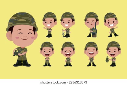 Set of soldier with different poses
