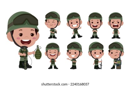 Set of soldier with different poses