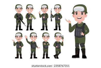 Set of soldier with different poses