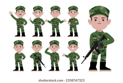 Set of soldier with different poses