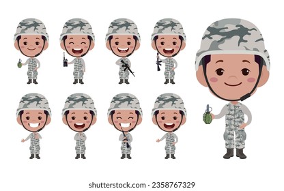 Set of soldier with different poses