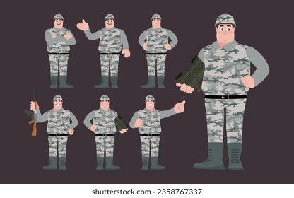 Set of soldier with different poses