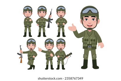 Set of soldier with different poses