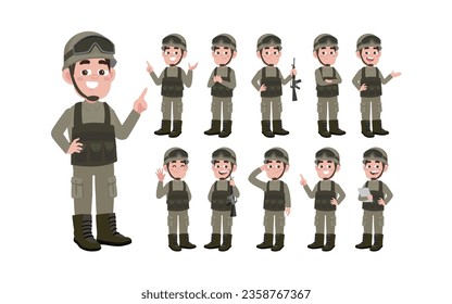 Set of soldier with different poses