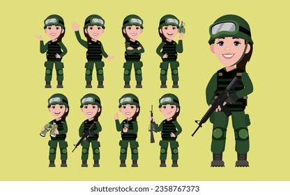 Set of soldier with different poses