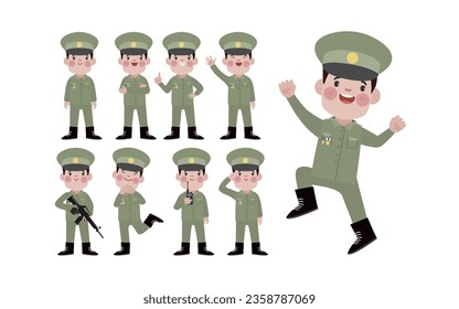 Set of soldier with different poses