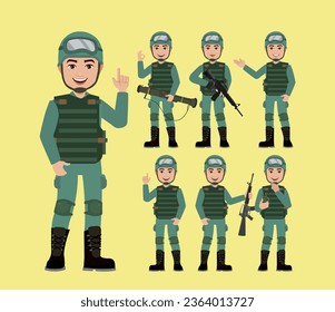 Set of soldier with different poses