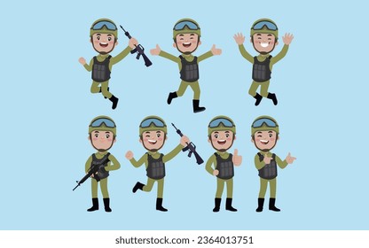 Set of soldier with different poses