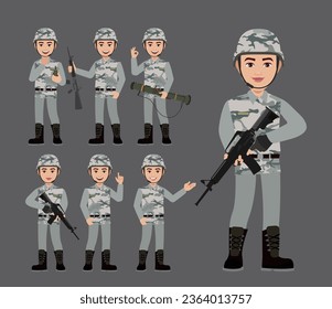 Set of soldier with different poses