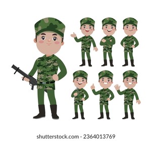 Set of soldier with different poses