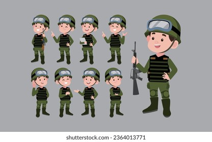 Set of soldier with different poses