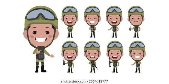 Set of soldier with different poses