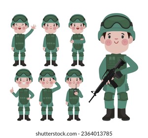 Set of soldier with different poses