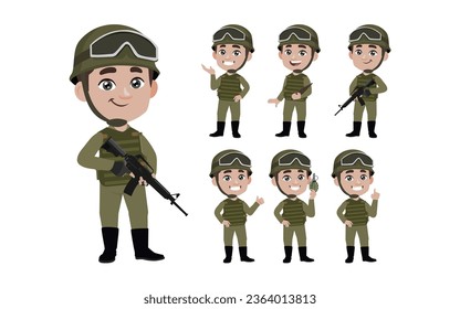 Set of soldier with different poses