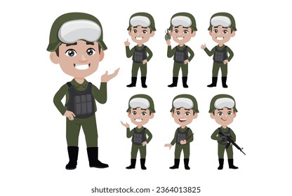 Set of soldier with different poses