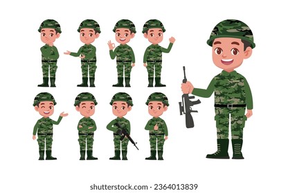 Set of soldier with different poses