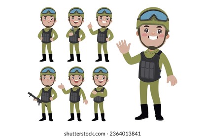 Set of soldier with different poses