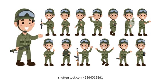 Set of soldier with different poses