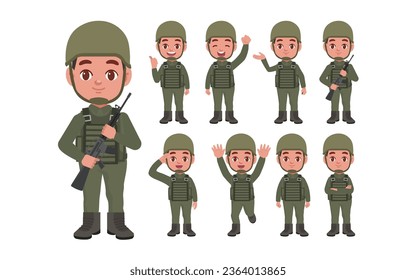 Set of soldier with different poses