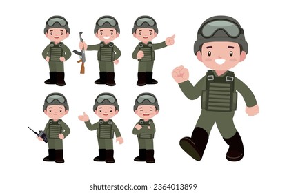 Set of soldier with different poses