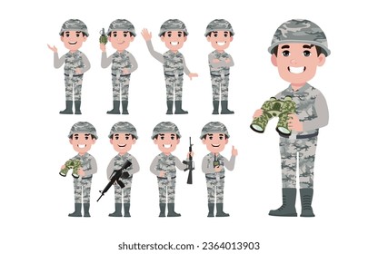 Set of soldier with different poses