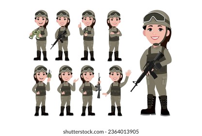Set of soldier with different poses