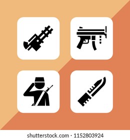set with soldier, gun and knife vector icons for web and mobile app