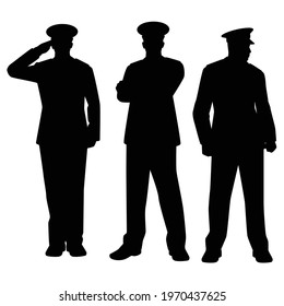 Set of soldier officer silhouette on white background