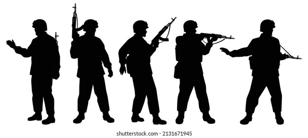 Set Soldier Rifle Gun War Silhouette Stock Vector (Royalty Free ...