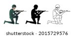 set of soldier shooting gun  in three styles,vector illustration
