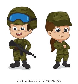 Set of soldiers. Cartoon character design isolated on white background. Vector and illustration.